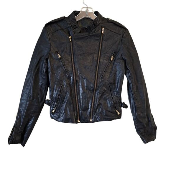 GOLDEN Women Genuine Leather Moto Jacket Size 36  Small  Black - Picture 1 of 11
